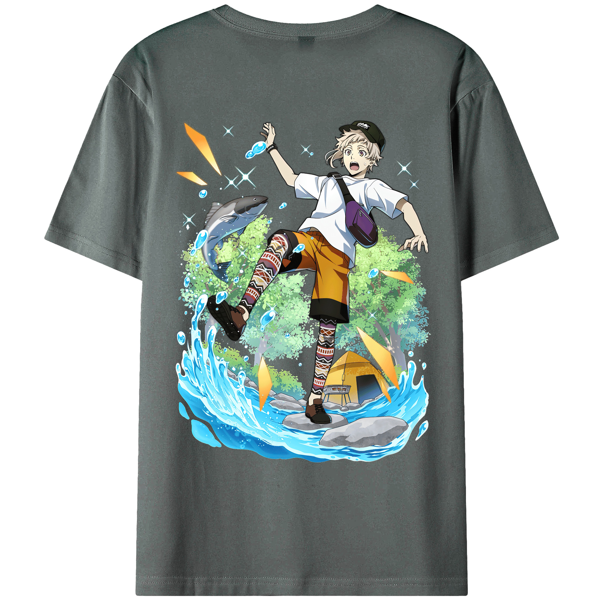 （画像用） 文豪ストレイドッグス Bungo Stray Dogs 綿100％ メンズ半袖Tシャツ（バックプリント） 通気性
